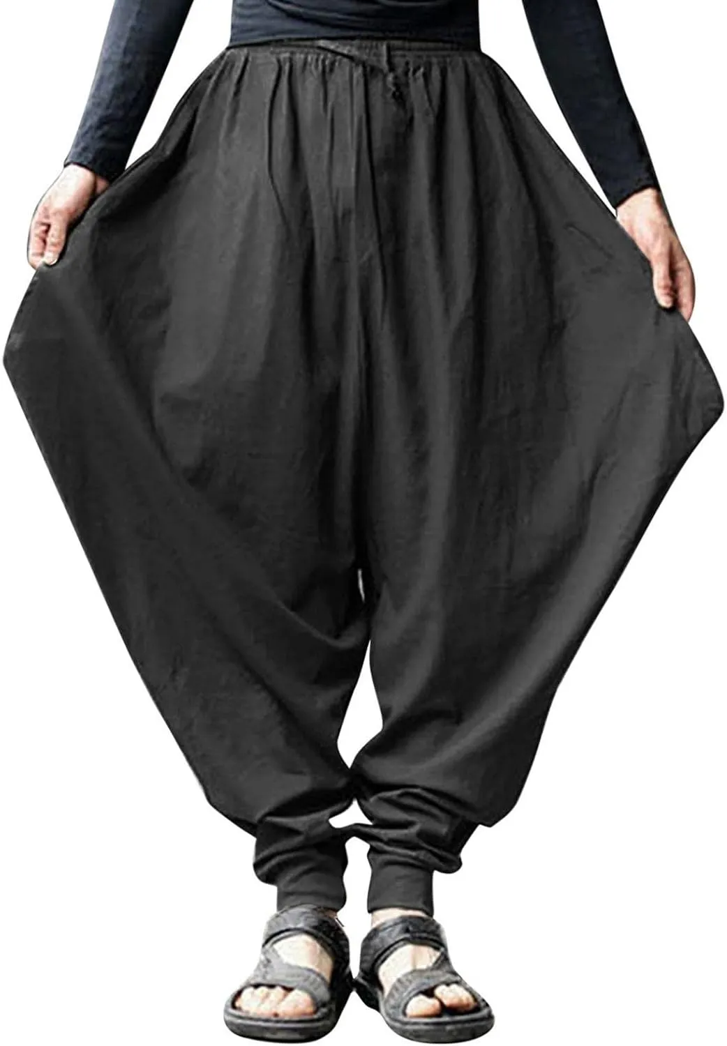 Men's Cotton Linen Pants Baggy Harem Pants Vintage Drop Crotch Pants Plus Size Hippie Boho Yoga Pants Aladdin Pants