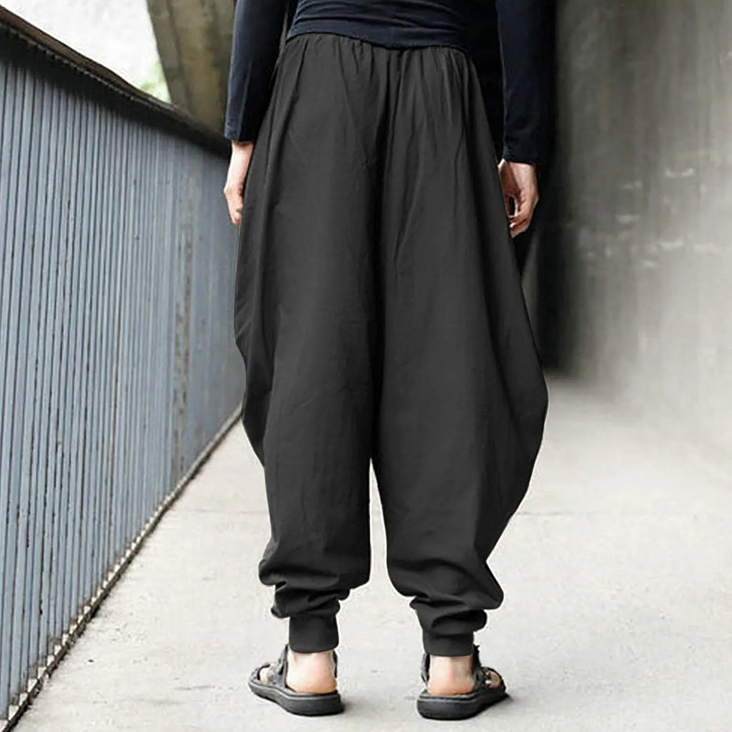 Men's Cotton Linen Pants Baggy Harem Pants Vintage Drop Crotch Pants Plus Size Hippie Boho Yoga Pants Aladdin Pants