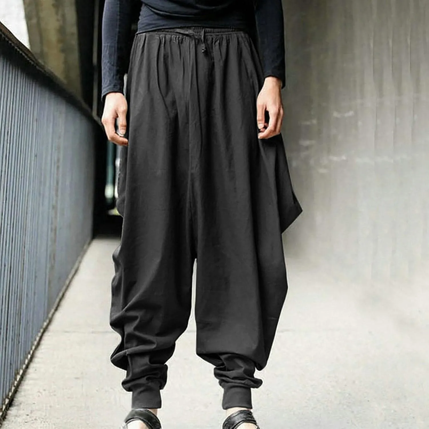Men's Cotton Linen Pants Baggy Harem Pants Vintage Drop Crotch Pants Plus Size Hippie Boho Yoga Pants Aladdin Pants