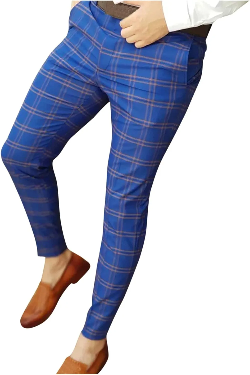 Mens Dress Pants, Men's Fashion Stretch Dress Pants Slim Fit Plaid Business Skinny Long Pants Casual Dress Pants