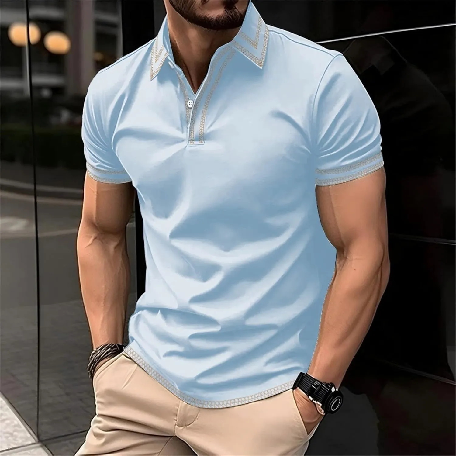 Mens Golf Shirts Short Sleeve Big and Tall Polo Shirt Button Collared Lightweight Muscle Tops Business Casual Summer