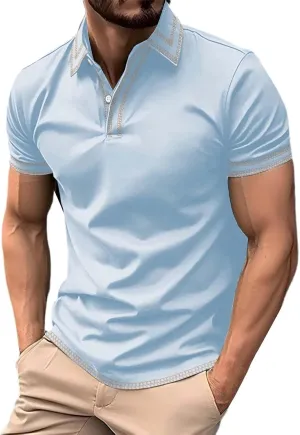 Mens Golf Shirts Short Sleeve Big and Tall Polo Shirt Button Collared Lightweight Muscle Tops Business Casual Summer