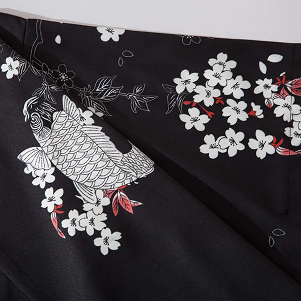 Men's Japanese Kimono Cardigan Jacket Casual Seven Sleeve Open Front Coat Lightweight Novelty Printed Cloak Outwear