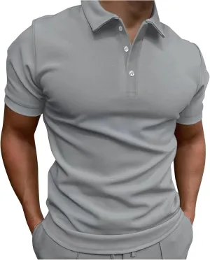 Men's Knit Short Sleeve Polo Shirts Performance Polo T Shirt Moisture Wicking Golf Shirts Casual Collared Dress Shirts