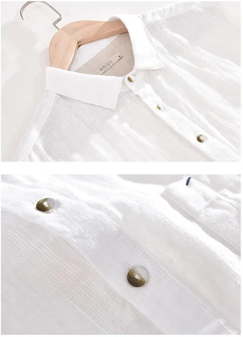 Mens Linen Half Sleeve Striped Shirts Men Casual Shirt Tops