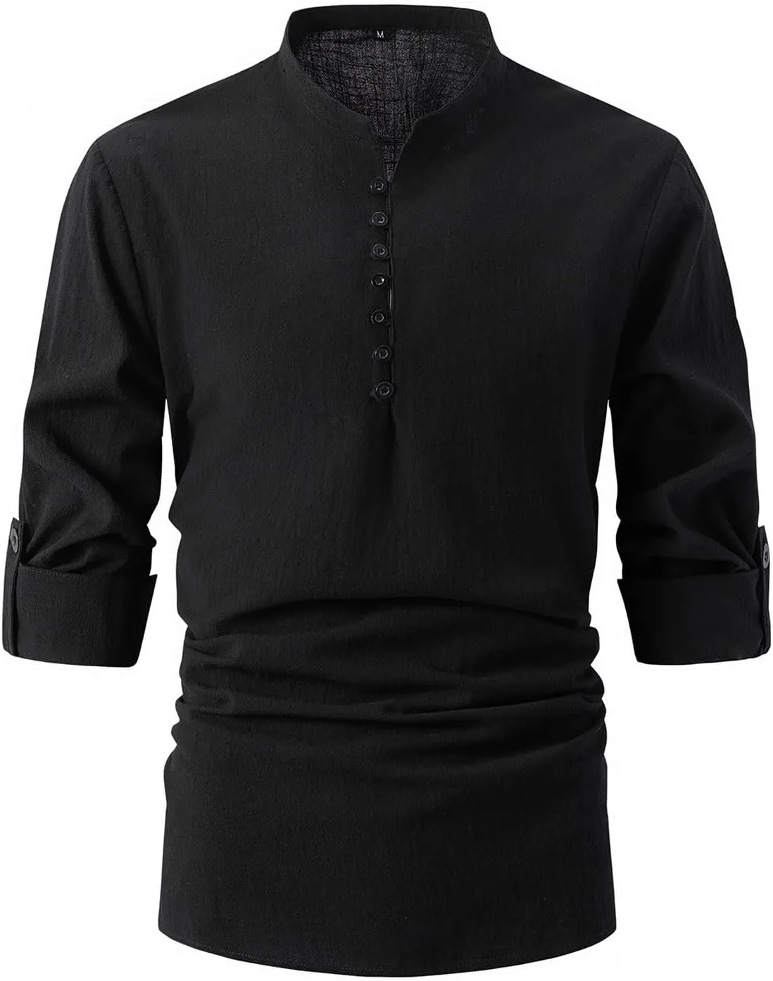 Men's Linen Long-Sleeve Henley Shirt Business Casual Stylish Slim-Fit Dress Shirts Lightweight Beach Button Up Shirts