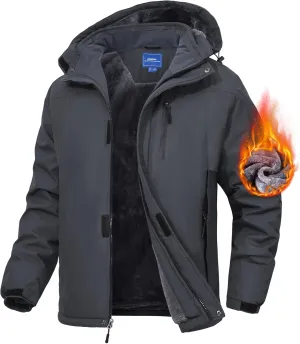 Men's Mountain Ski Jacket Waterproof Fleece Liner Snow Coat Warm Winter Windproof Hooded Raincoat