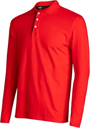Mens Polo Shirts Cotton Solid Long Sleeve Polo Rugby Shirts
