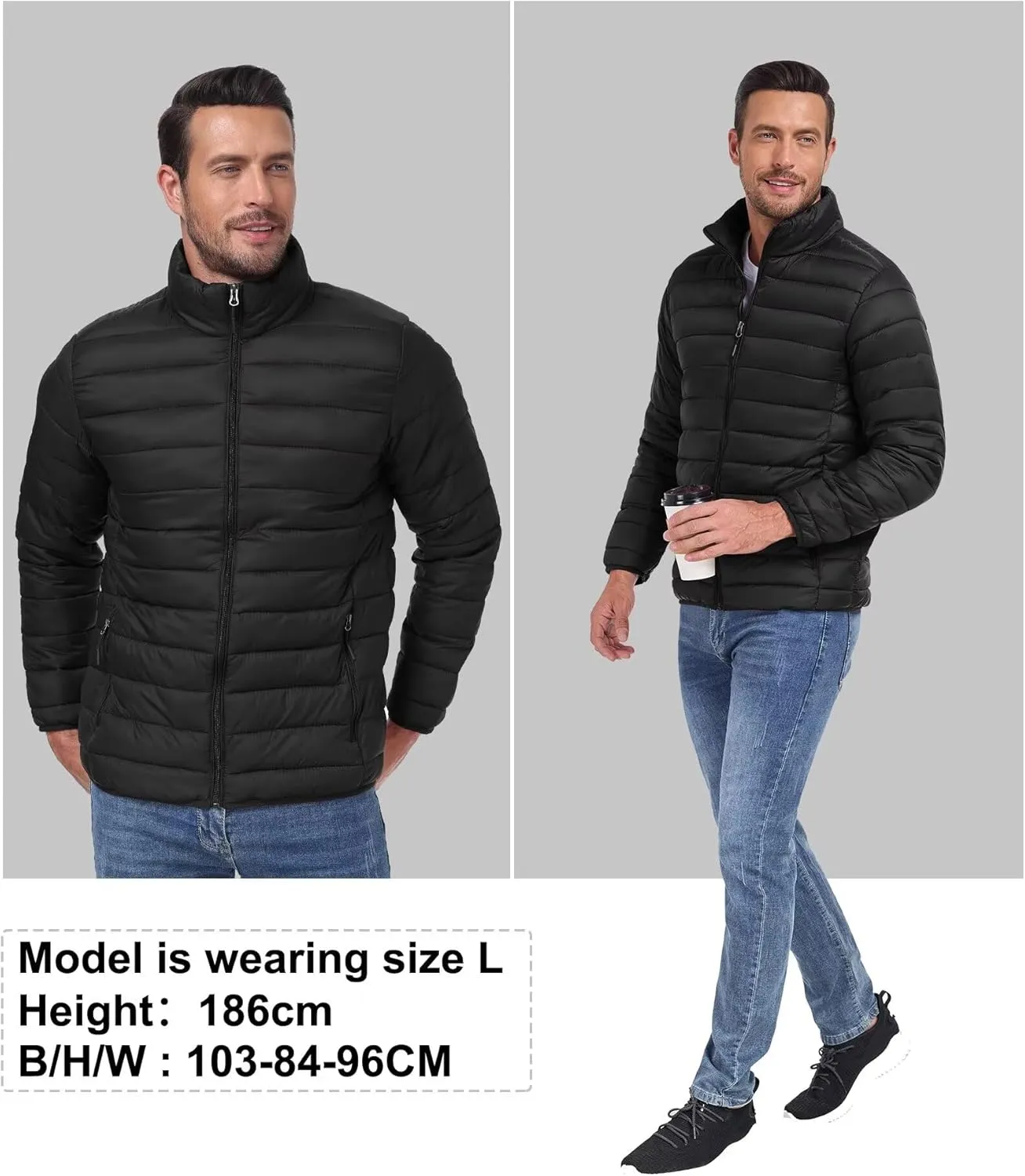 Men's Puffer Jacket Lightweight Warm Winter Coat with Zipper Pockets Insulated Ski Snow Down Jackets