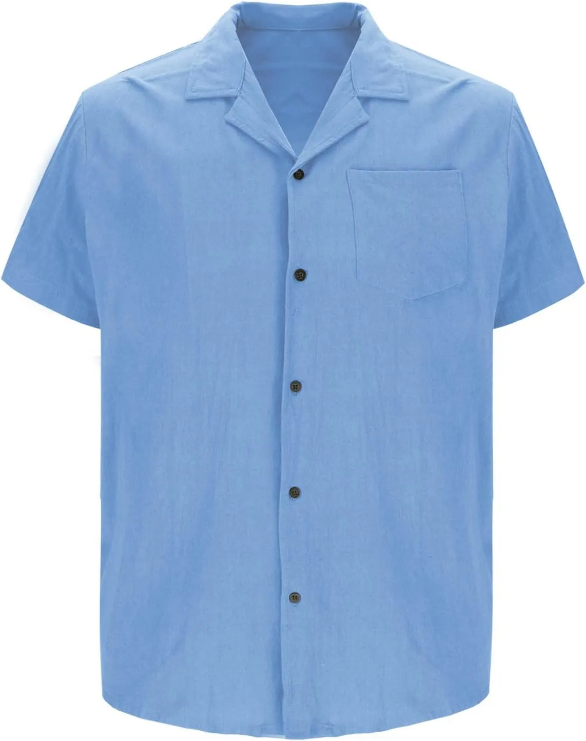 Mens Short Sleeve Dress Shirts with Pocket Cotton Linen Button Down T-Shirt Spread Collar Plain Summer Beach Tops