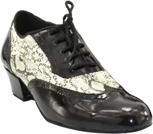 Mens Soft Leather Jazz Shoes Modern Latin Lace-up Closed Toe 4CM Standard Dance Shoes, Black, 11
