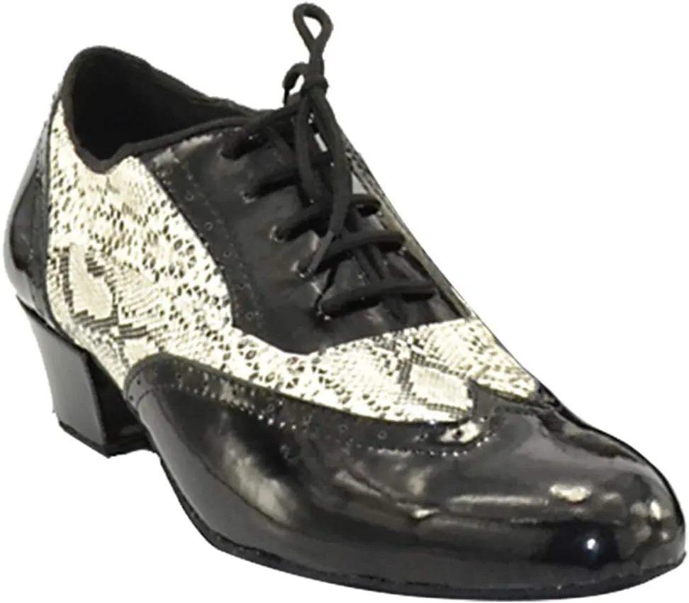 Mens Soft Leather Jazz Shoes Modern Latin Lace-up Closed Toe 4CM Standard Dance Shoes, Black, 8