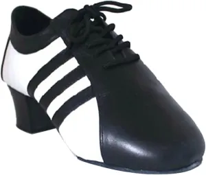 Mens Soft Leather Jazz Shoes Modern Latin Lace-up Closed Toe 4CM Standard Dance Shoes, Black, 9