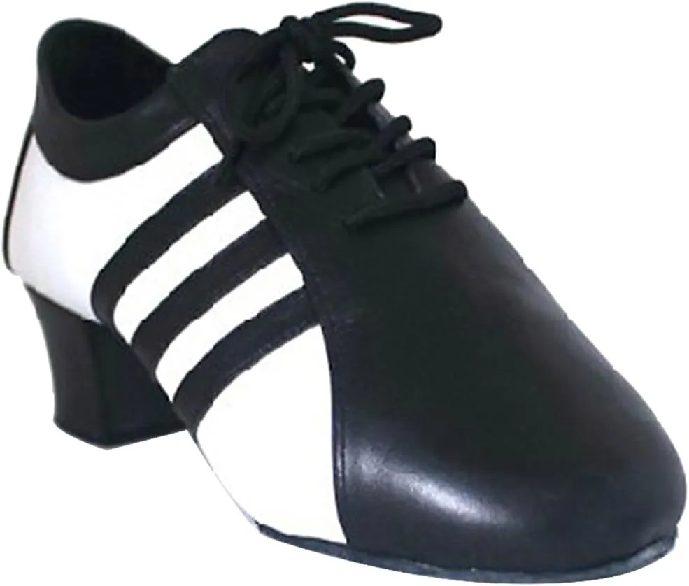 Mens Soft Leather Jazz Shoes Modern Latin Lace-up Closed Toe 4CM Standard Dance Shoes, Black, 9