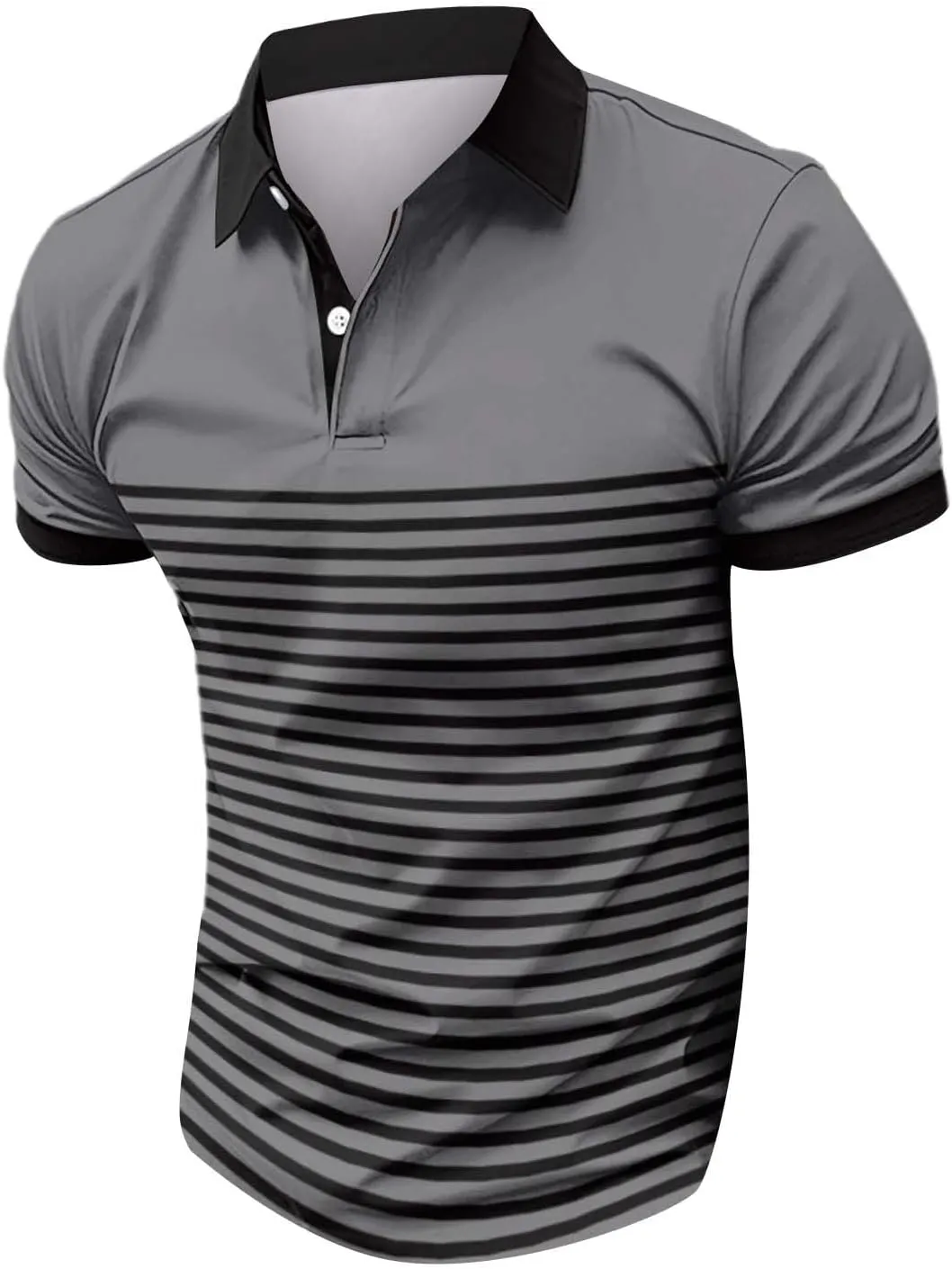 Mens Striped Polo Short Sleeve Shirt Casual Cotton Athletic Sports Going Out T-Shirts Button Up Moisture Wicking Tops
