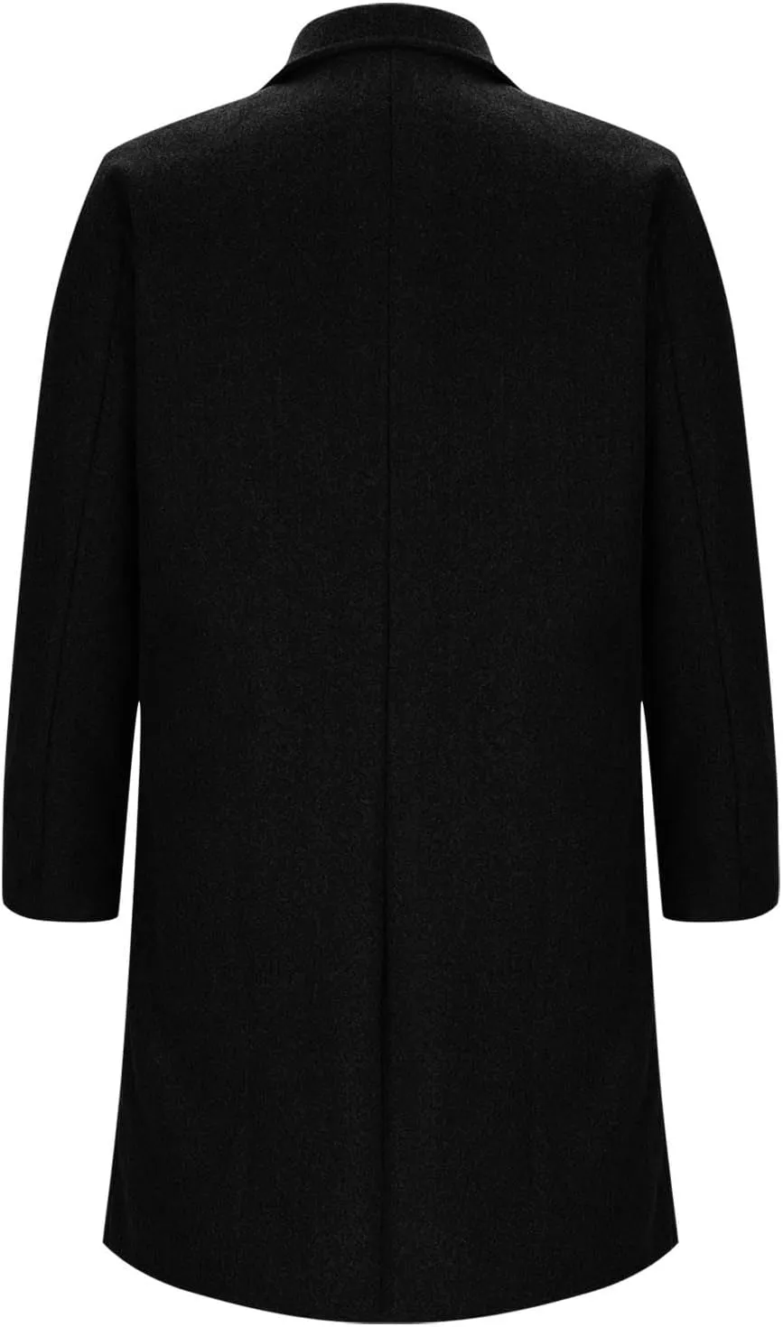 Men's Trench Coat Faux Wool Long Jacket Classic Winter Warm Windproof Overcoat Single Breasted Notched Lapel Pea Coat