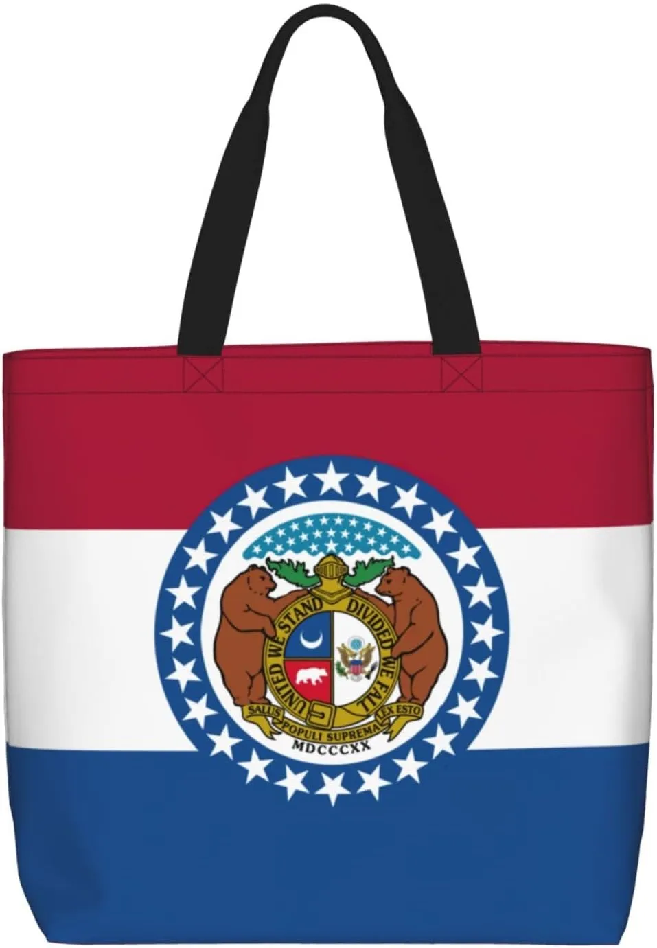 Missouri State Flag Print Women Reuseable Handbag, Grocery Bag Foldable For Shopping Travel Activity