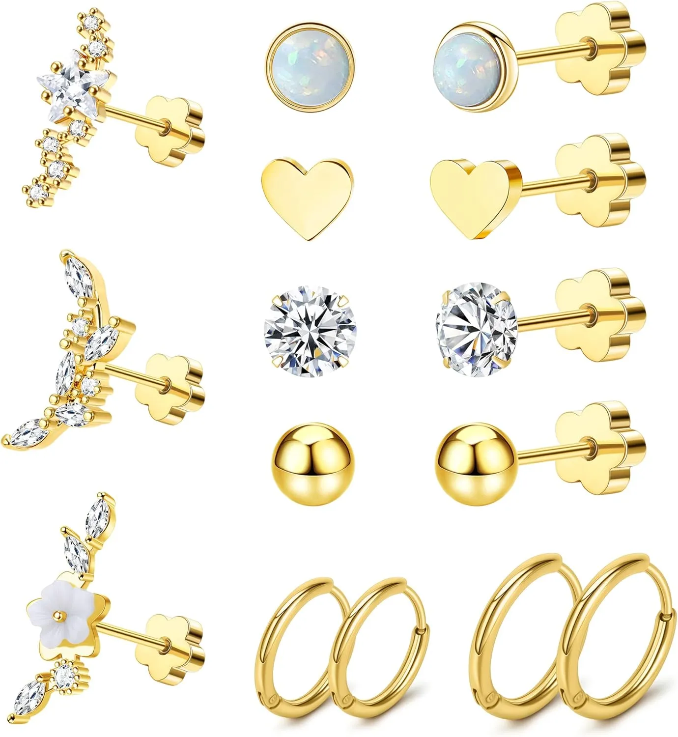 MJust Hypoallergenic Surgical Steal Earrings for Women & Men Flat Back Studs & Hoops Earrings Set for Sensitive Ears, Screwback Earrings for Cartilage