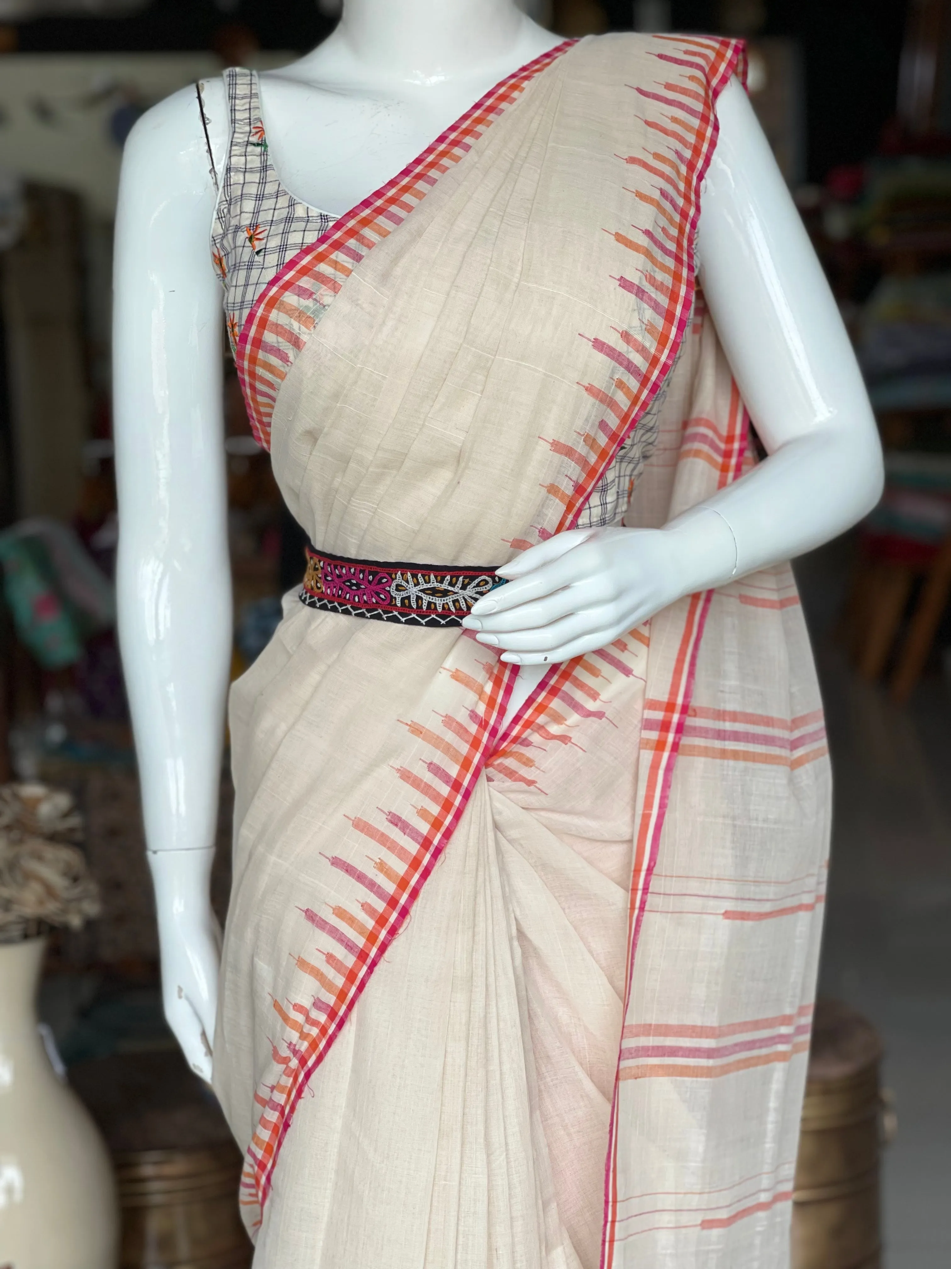 Multi colored Rabari hand embroidered belt on black base