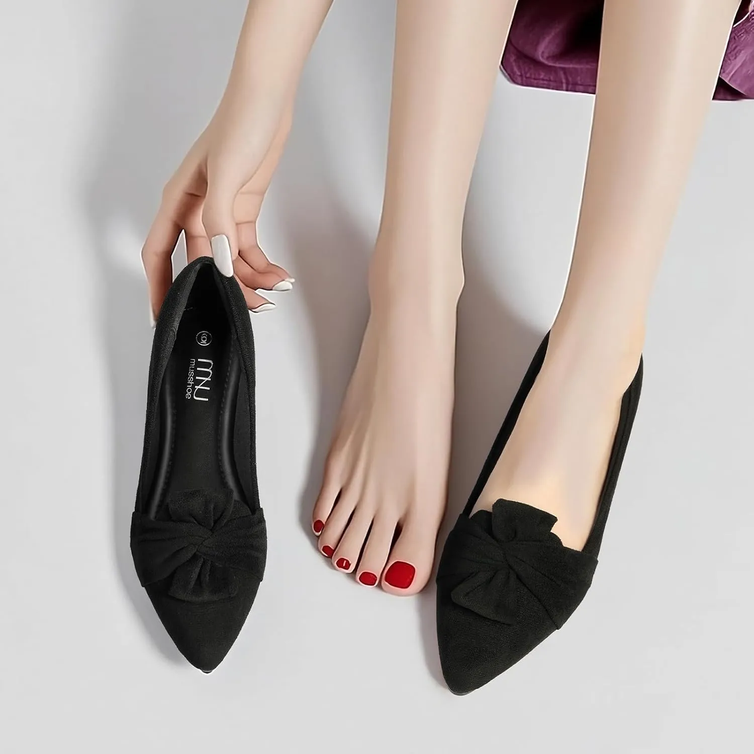 MUSSHOE Women's Flats Dressy Pointed Toe Comfortable Bowknot Ballet Flats Shoes