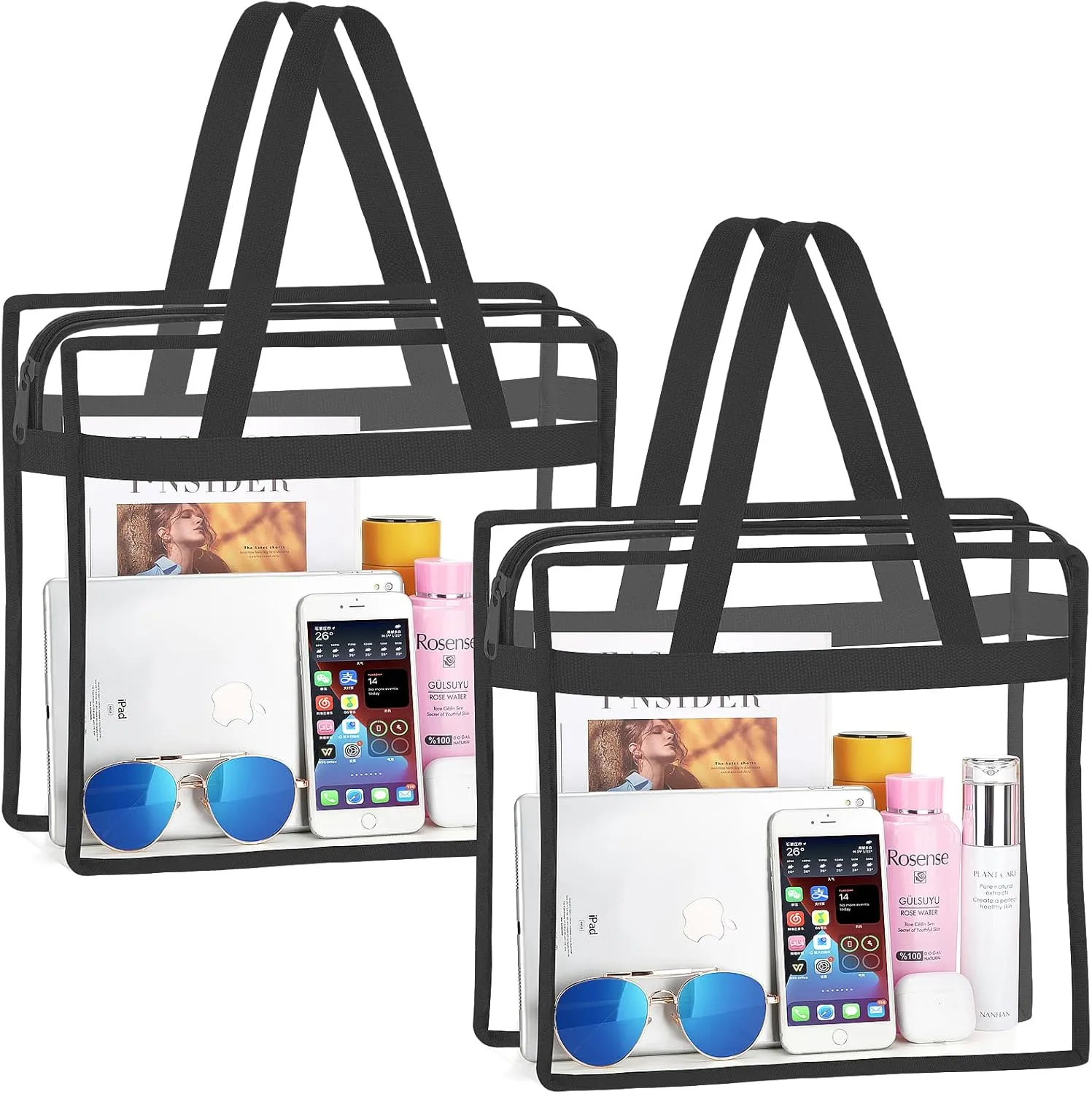 NATURAL STYLE 2 Pieces Clear Beach Tote Bags, Clear Travel Tote Bag, Stadium Approved Bag