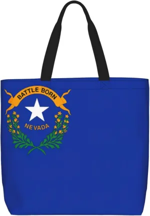 Nevada State Flag Print Women Reuseable Handbag, Grocery Bag Foldable For Shopping Travel Activity
