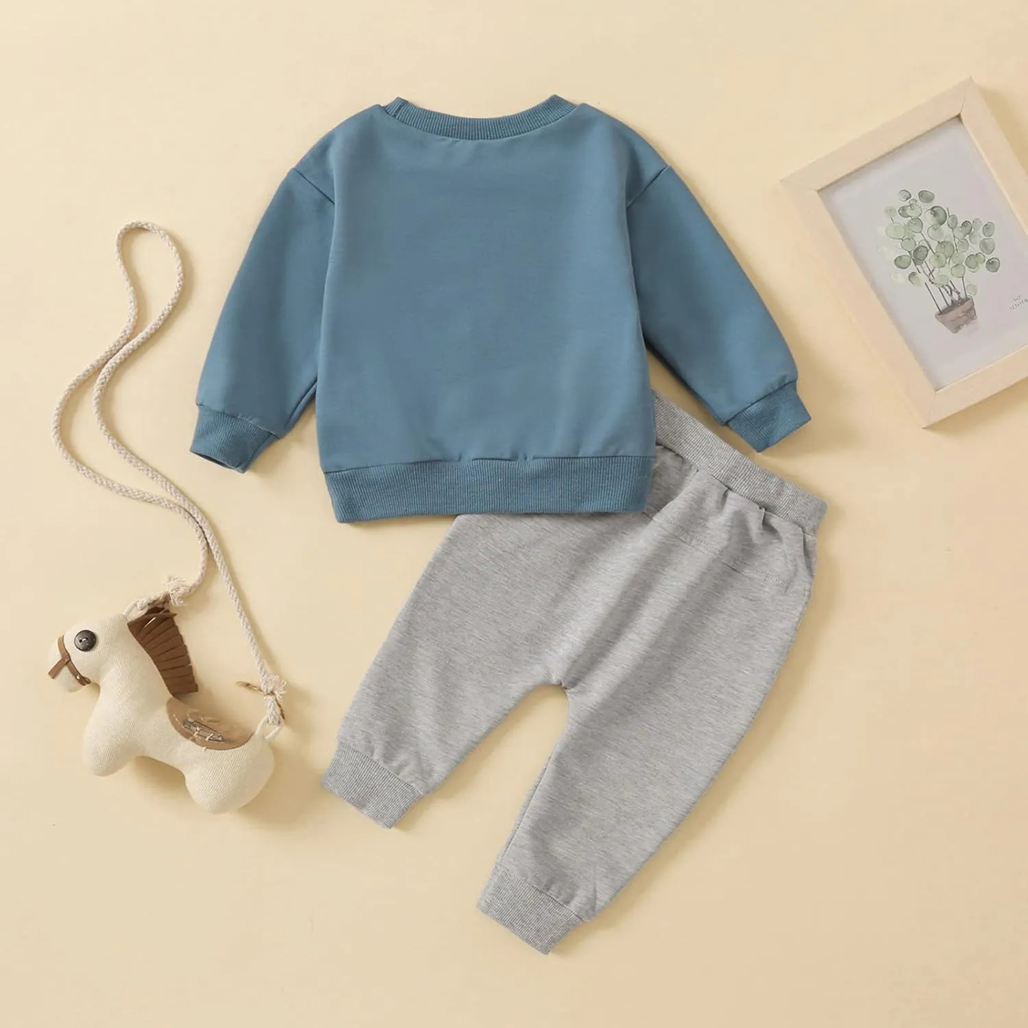 Newborn Baby Boy Fall Clothes Long Sleeve Round Neck Letter Print Sweatshirt Top Long Pants Cute Toddler Winter Outfits