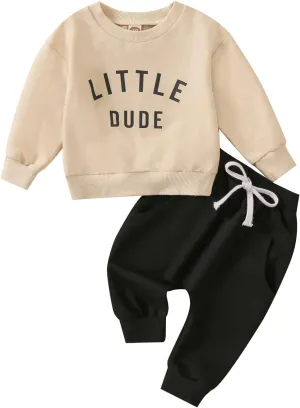 Newborn Baby Boy Fall Clothes Long Sleeve Round Neck Letter Print Sweatshirt Top Long Pants Cute Toddler Winter Outfits