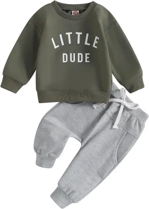 Newborn Baby Boy Fall Clothes Long Sleeve Round Neck Letter Print Sweatshirt Top Long Pants Cute Toddler Winter Outfits