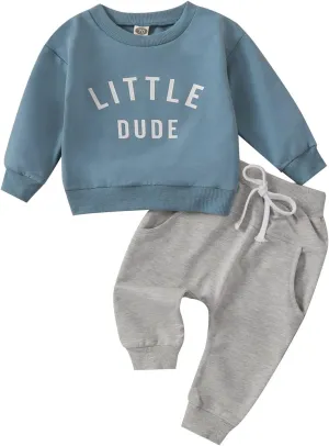 Newborn Baby Boy Fall Clothes Long Sleeve Round Neck Letter Print Sweatshirt Top Long Pants Cute Toddler Winter Outfits