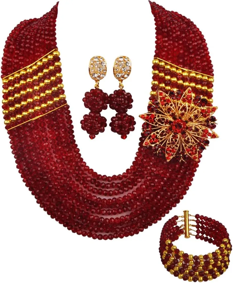 Nigerian Jewelry For Women African Wedding Necklace Set Crystal Beaded Bridal Jewelry Sets