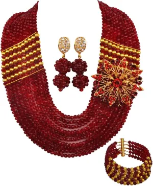 Nigerian Jewelry For Women African Wedding Necklace Set Crystal Beaded Bridal Jewelry Sets