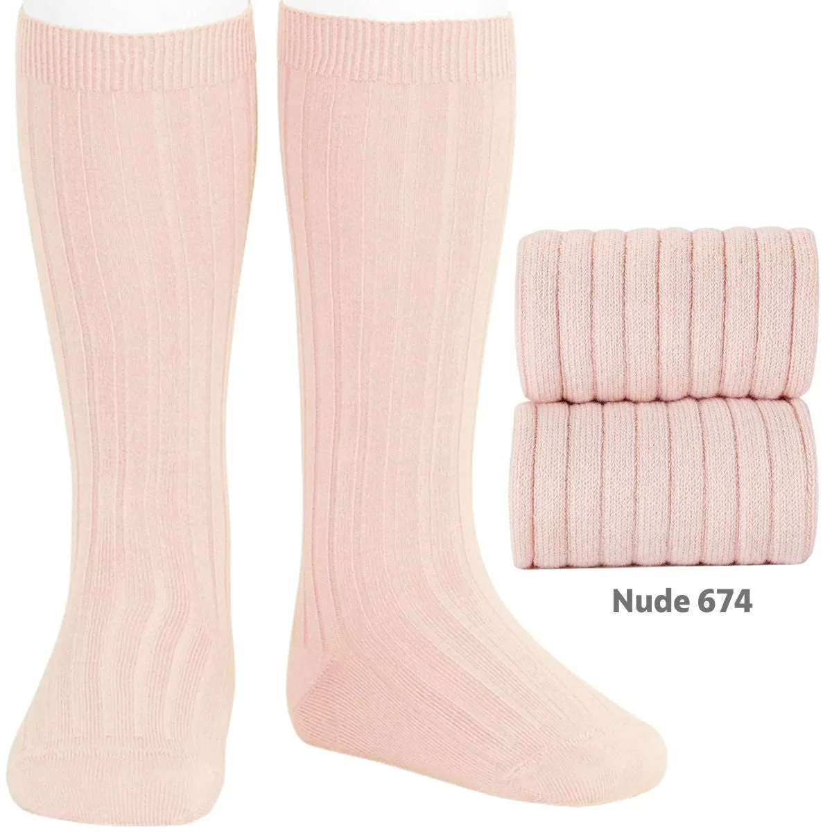 Nude Wide Ribbed Knee High Spanish Socks