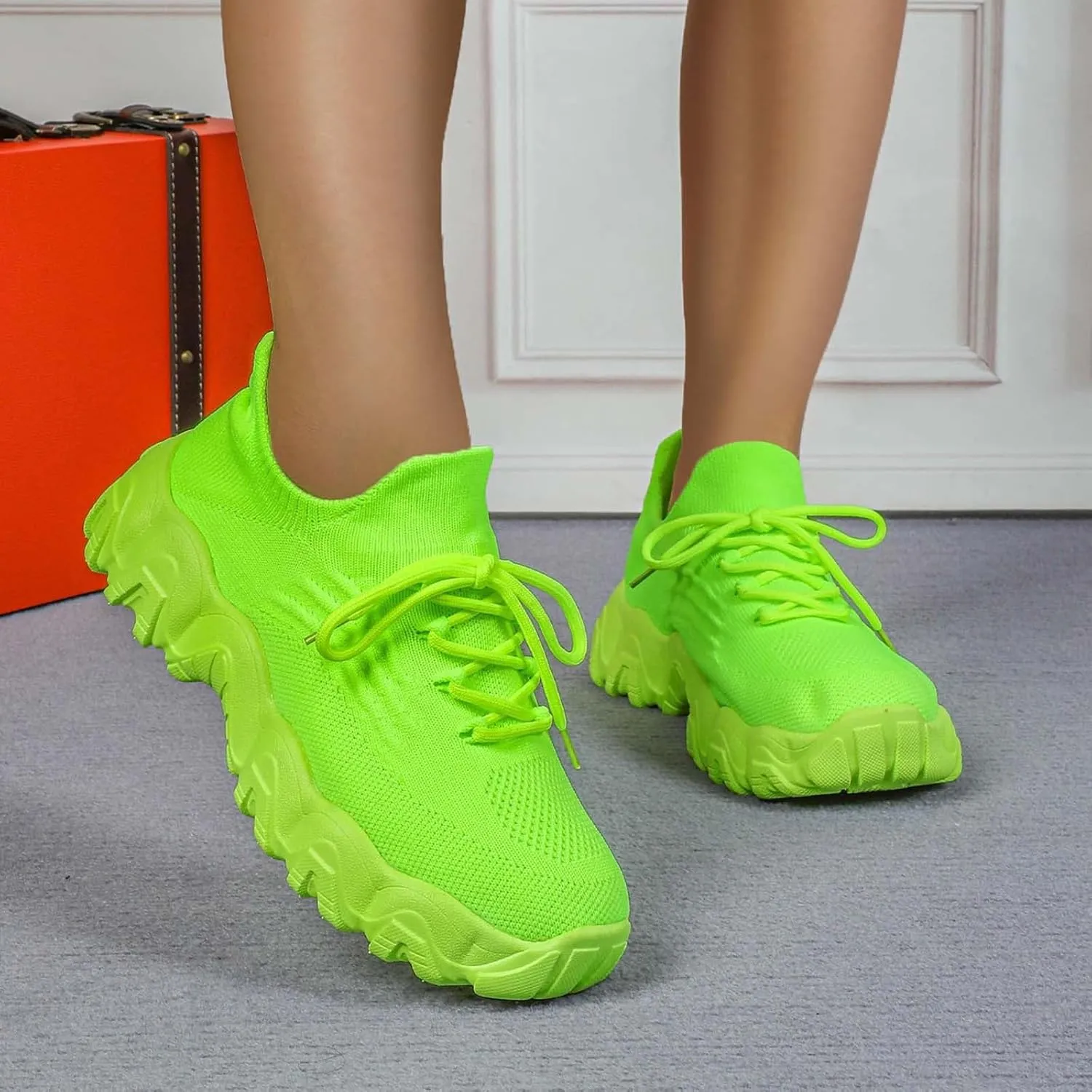 Orthopedic Sneakers for Women Breathable Mesh Nurse Babe Shoes Lightweight Low-Cut Knitted Socks Shoe Summer Non Slip Lace-Up Work Jogging Sneaker with Arch Support Soft Comfy Cushion