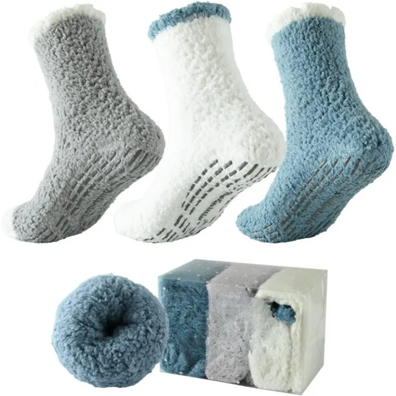Pack Of 3 Fuzzy Socks for Women with Grips Plush Fuzzy Socks Sleep Cozy socks Sleep Socks Winter Soft Fluffy Sock