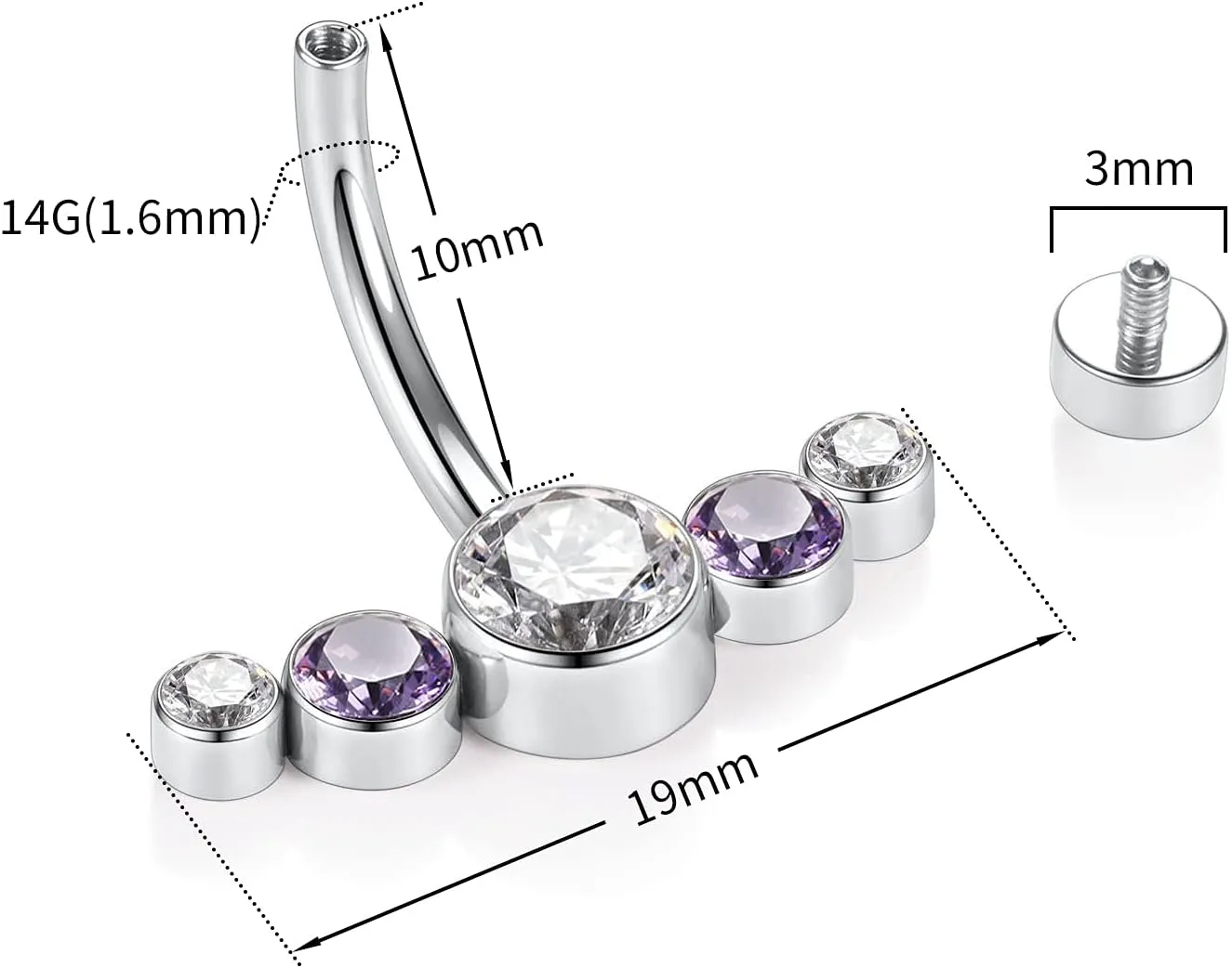 PEAKLINK Belly Button Ring 10mm 14G Belly Jewelry Titanium Navel Ring Internally Threaded Belly Barbell Navel Jewelry Navel Belly Piercing Jewelry for Women
