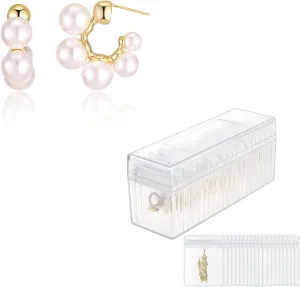 Pearl Hoop Earrings and Jewelry Box Organizer, Trendy Pearl Earrings Jewelry Organizers Storage Travel Jewelry Case for Earrings/Rings/Necklaces for Women