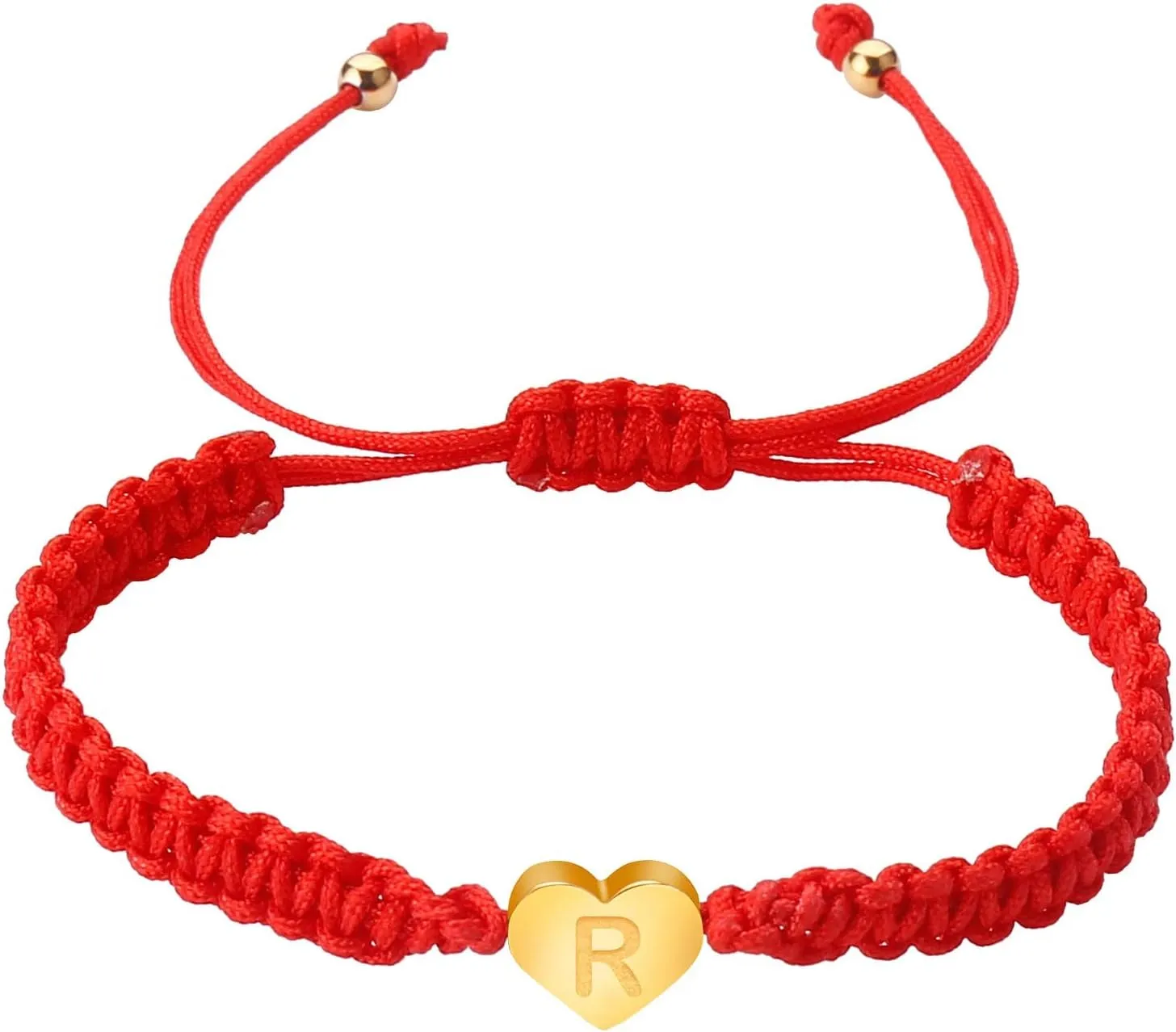 Personalized 26 Initial Bracelet Gold Plated Letter Woven Bracelet Dainty Heart Charm Red Wrist Watch with Timer