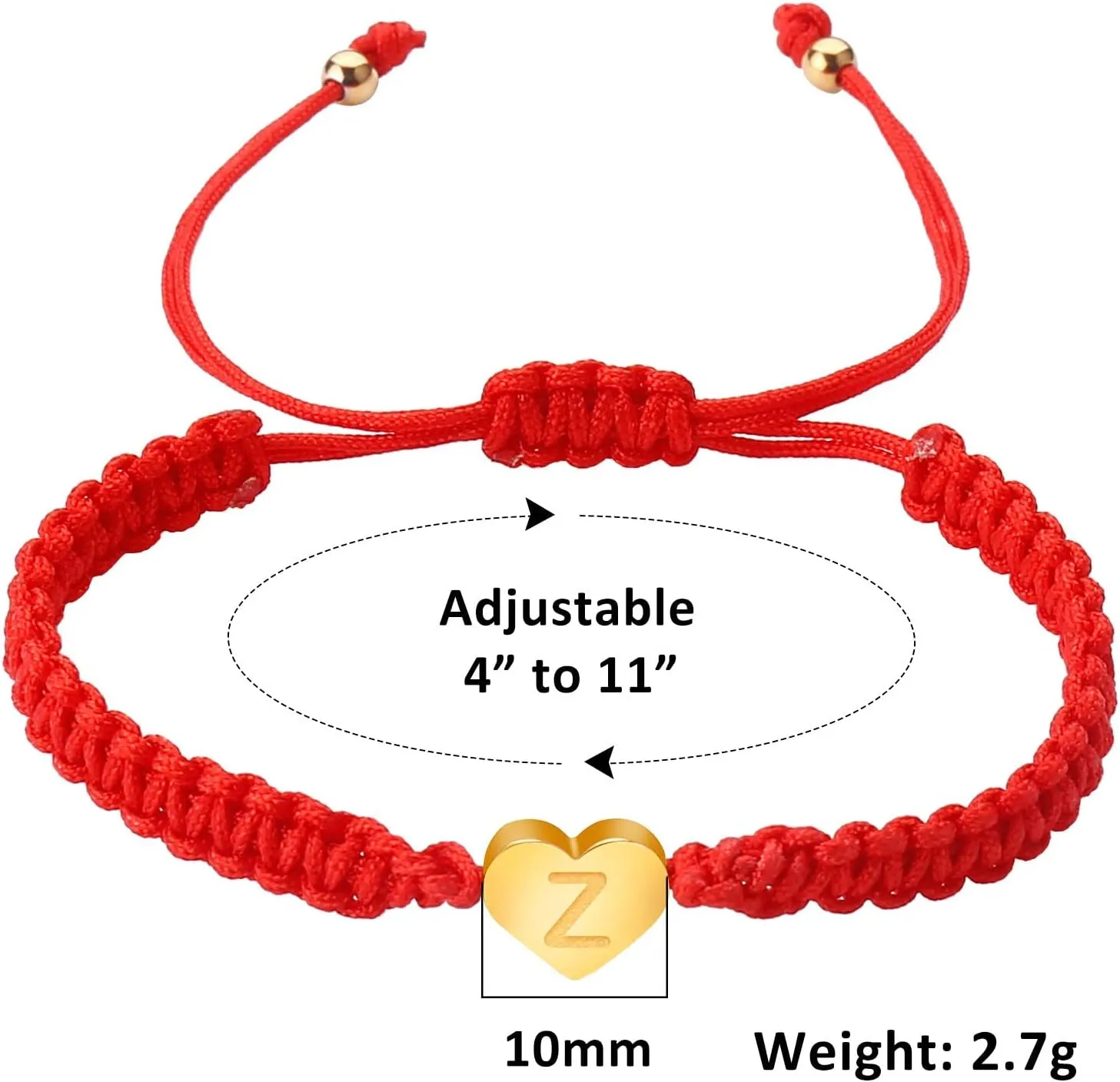 Personalized 26 Initial Bracelet Gold Plated Letter Woven Bracelet Dainty Heart Charm Red Wrist Watch with Timer