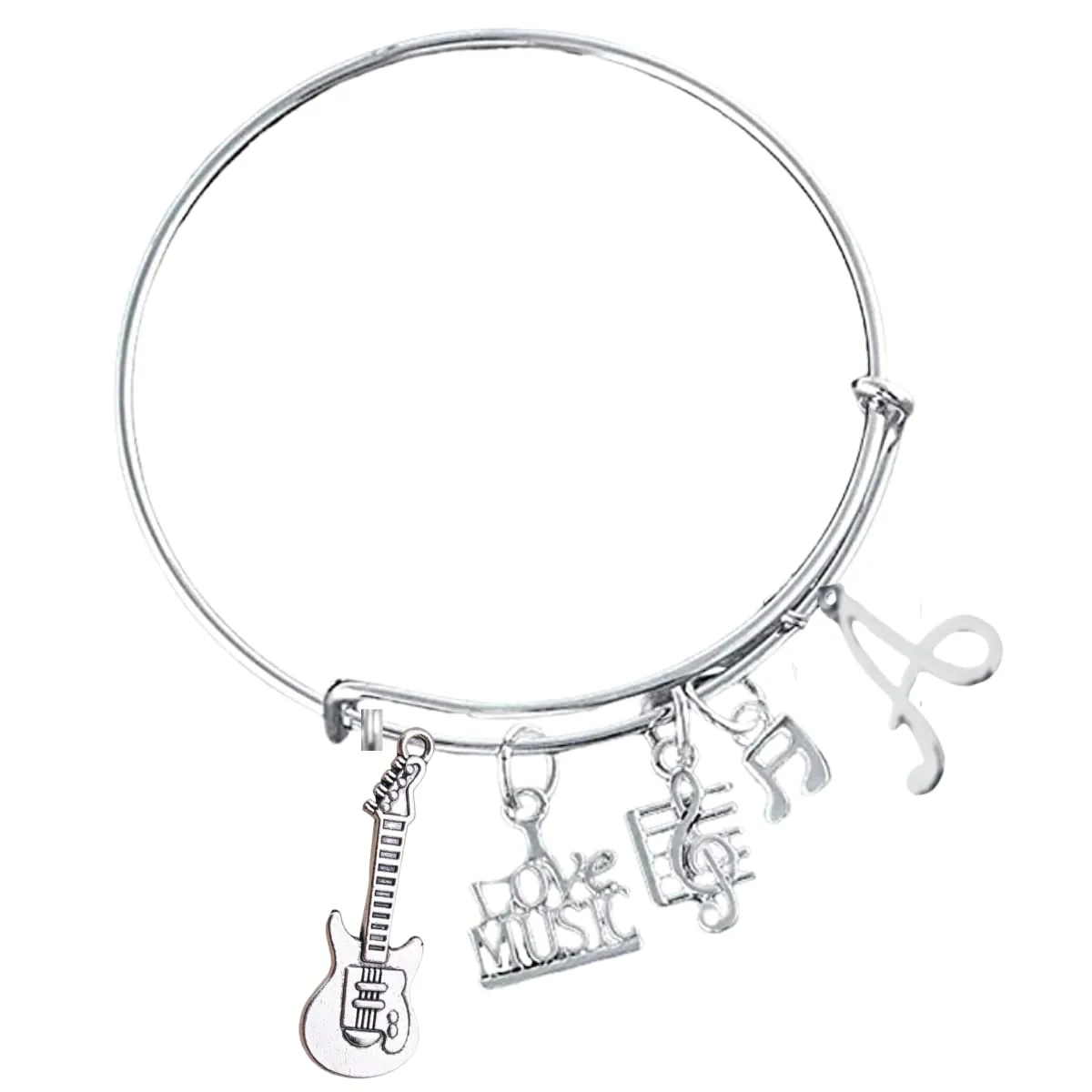 Personalized Girls Guitar Charm Bangle Bracelet - Music Jewelry - Music Gift - Guitar Jewelry - Music Note-Music Lover Jewelry Gift for Women, Teens and Girls
