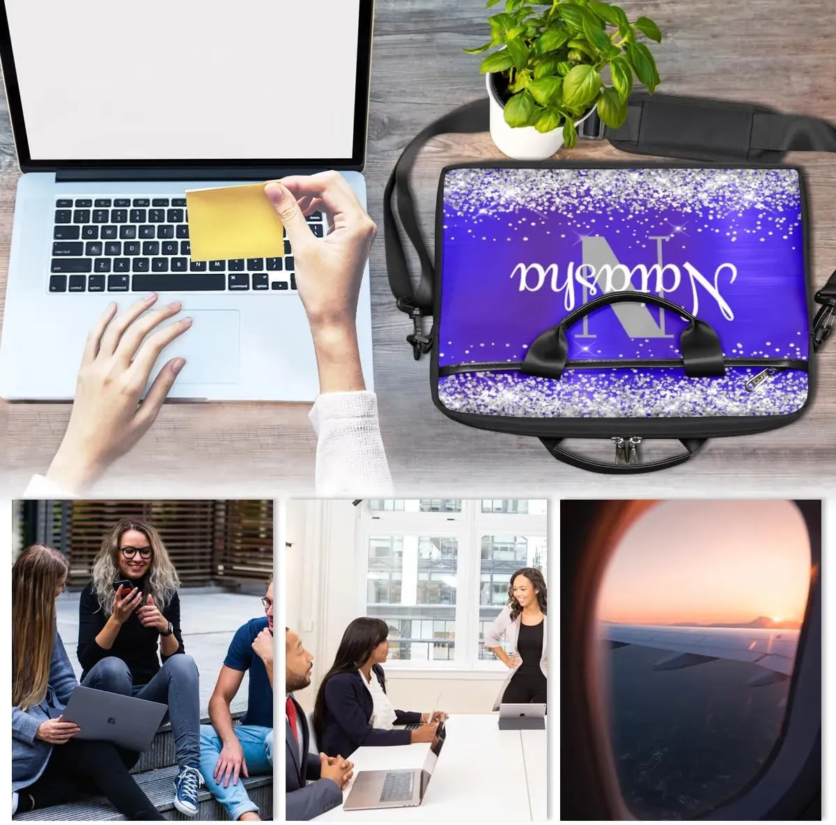 Personalized Glitter Laptop Bag Case Briefcases for Women, Custom Gift Computer Cases for Laptops, Tablet Shoulder Bag