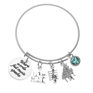 Personalized Music Speaks Piano Birthstone Charm Bangle Bracelet - Music Jewelry - Music Gift - Piano Jewelry - Music Note-Music Lover Jewelry Gift for Pianist