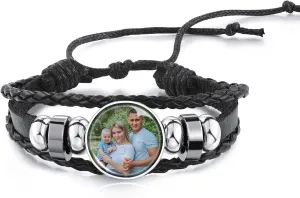 Personalized Photo Bracelets for Women Customized Picture Bracelets Adjustable Leather Wrap Bracelet with Picture Inside Engraved Women Bracelets with Photos Memorial Bracelets with Picture