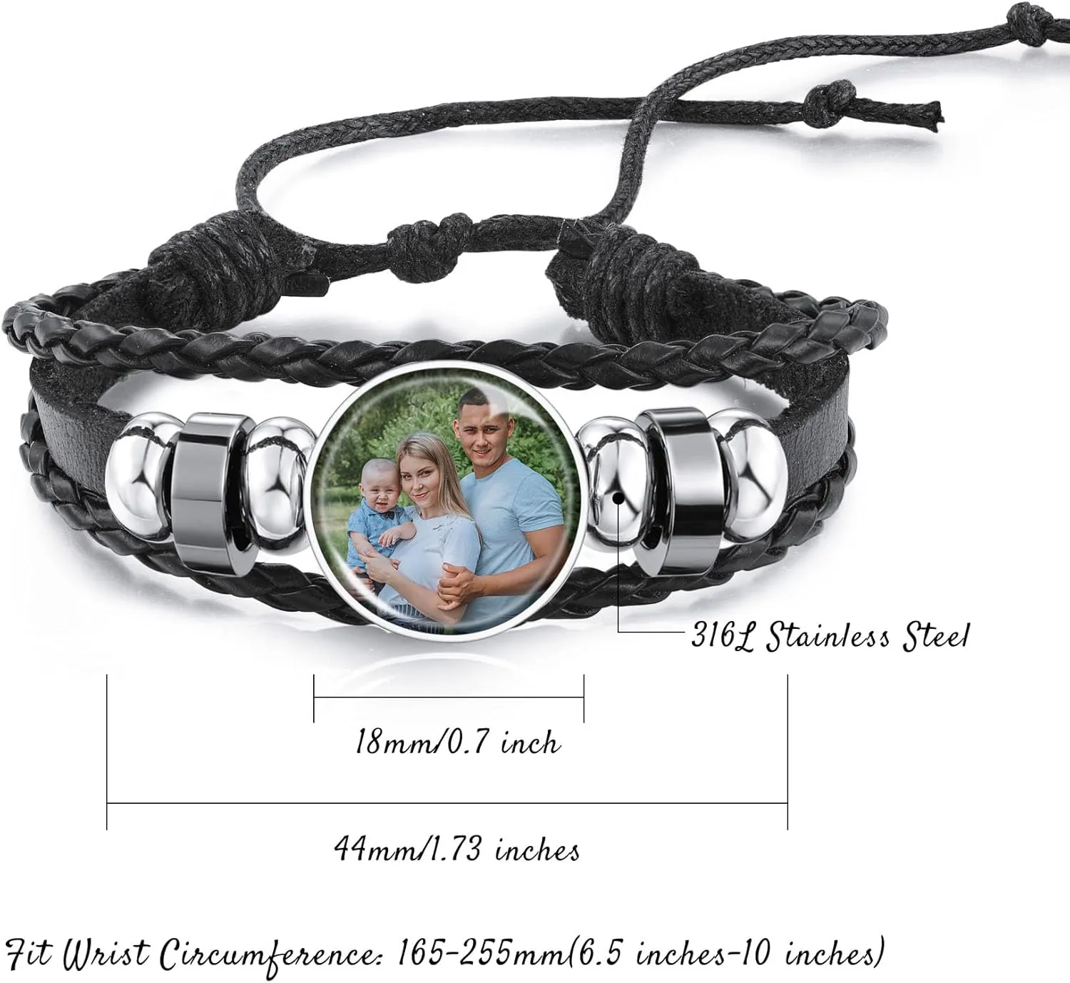 Personalized Photo Bracelets for Women Customized Picture Bracelets Adjustable Leather Wrap Bracelet with Picture Inside Engraved Women Bracelets with Photos Memorial Bracelets with Picture