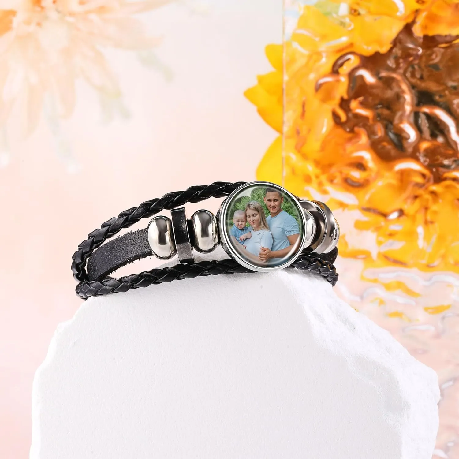 Personalized Photo Bracelets for Women Customized Picture Bracelets Adjustable Leather Wrap Bracelet with Picture Inside Engraved Women Bracelets with Photos Memorial Bracelets with Picture