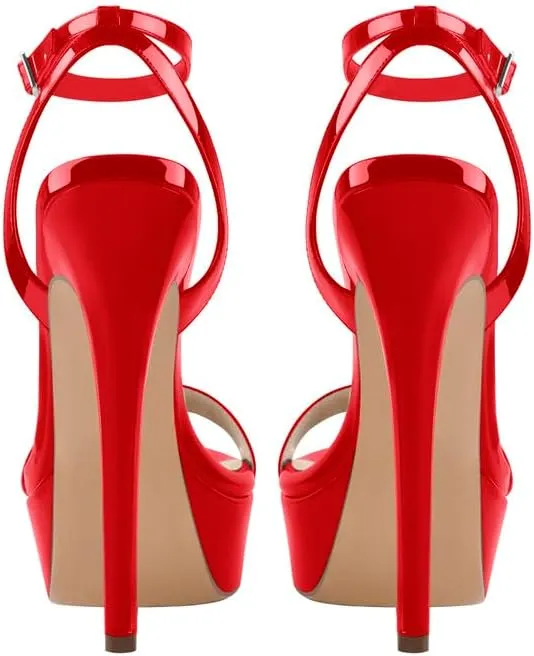 Platform Stiletto High Heels for Women, Round Open Toe Ankle Strap Sexy Heeled Sandals for Wedding Party Dress