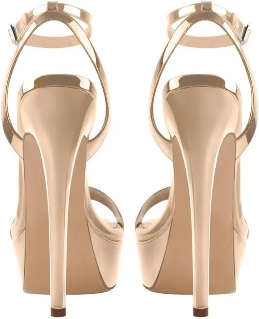 Platform Stiletto High Heels for Women, Round Open Toe Ankle Strap Sexy Heeled Sandals for Wedding Party Dress
