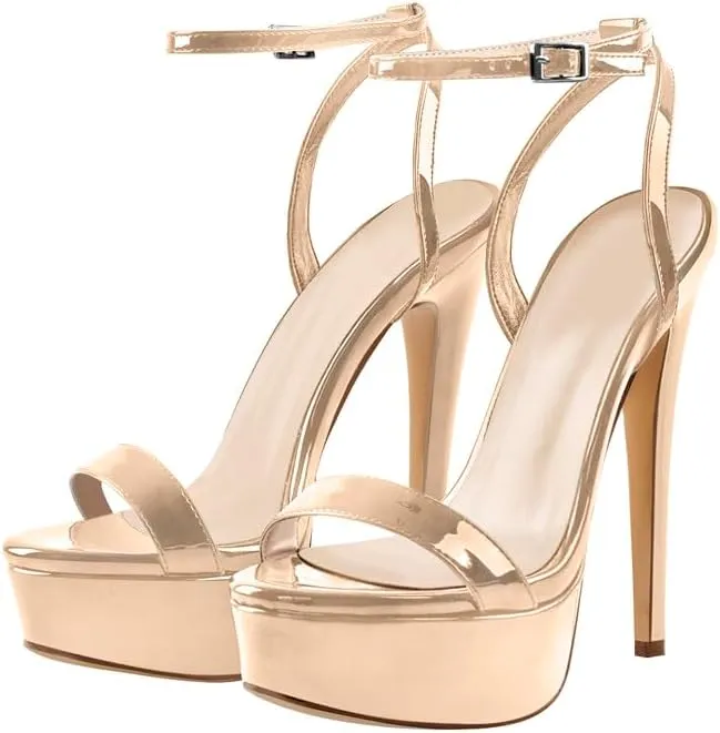 Platform Stiletto High Heels for Women, Round Open Toe Ankle Strap Sexy Heeled Sandals for Wedding Party Dress