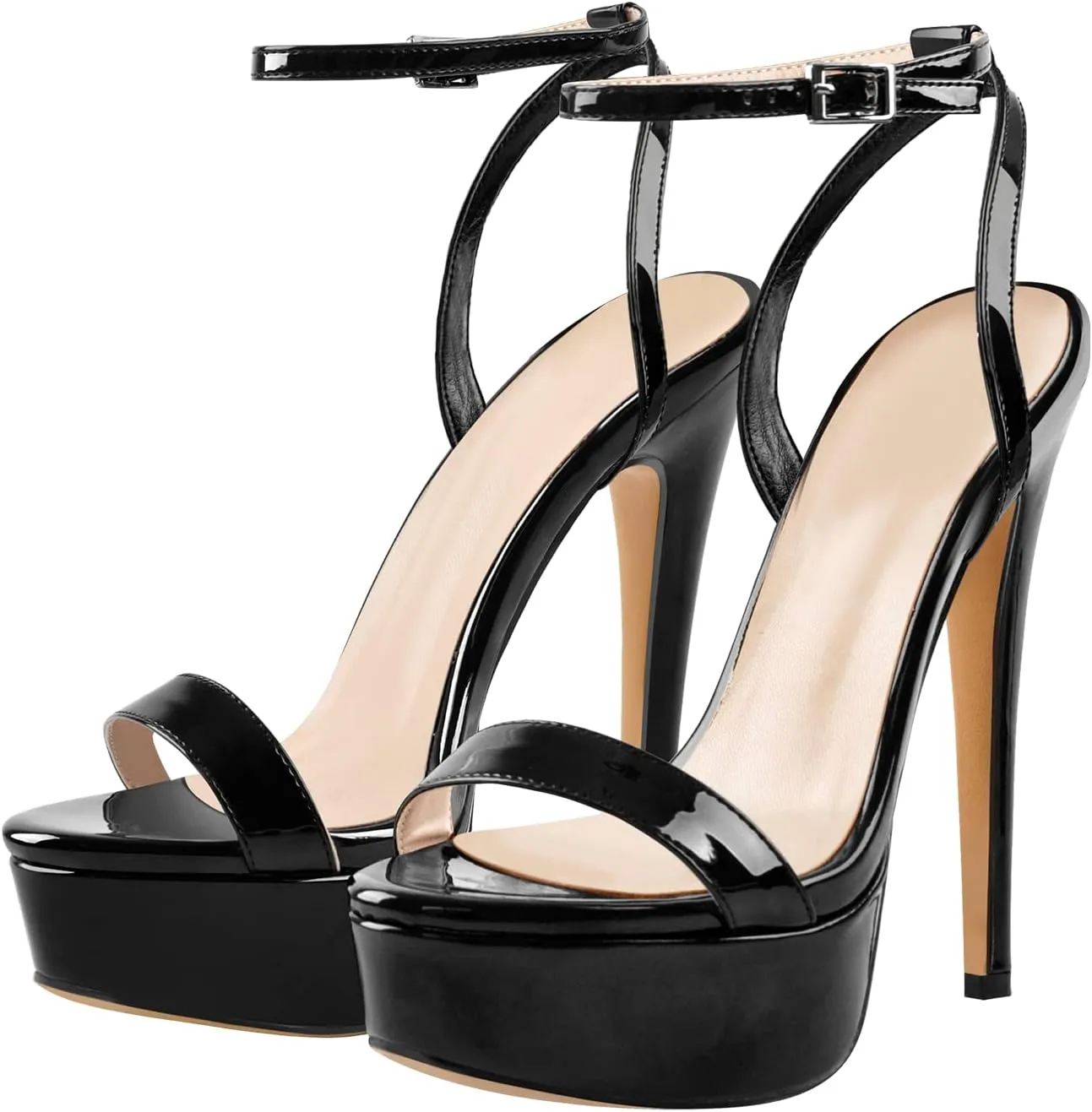 Platform Stiletto High Heels for Women, Round Open Toe Ankle Strap Sexy Heeled Sandals for Wedding Party Dress