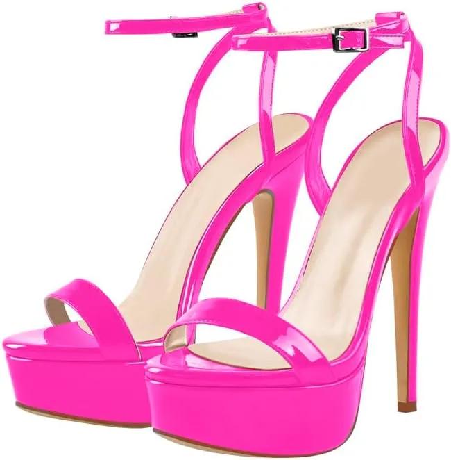 Platform Stiletto High Heels for Women, Round Open Toe Ankle Strap Sexy Heeled Sandals for Wedding Party Dress